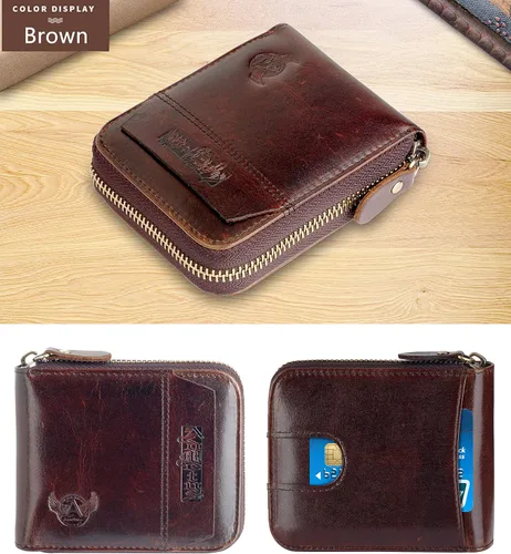 Vista 2 de Admetus - Cartera de piel auténtica para hombre con cremallera, plegable
