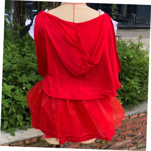 Vista 2 de Vestido rojo para mujer con capucha roja con velo, disfraces de Halloween, disfraces de adultos, disfraz rojo, baile de graduación, trajes rojos