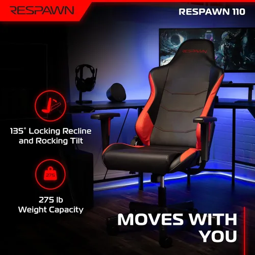 Vista 5 de Respawn Silla de juegos 110, silla de oficina ergonómica con reposacabezas Rojo