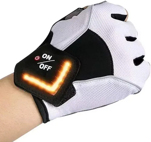 Vista 5 de 1 par inteligente LED luz de advertencia de señal de giro al aire libre guantes de montar bicicleta ciclismo traje medio dedo guantes adultos