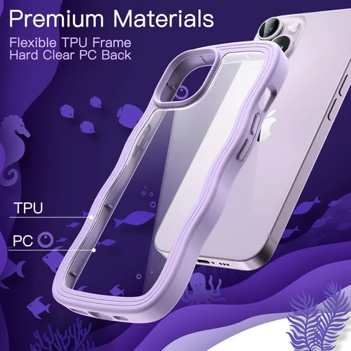 Vista 4 de JETech Bonita funda para iPhone 14 de 6.1 pulgadas, marco ondulado, forma rizada, a prueba de golpes, para mujeres y niñas, parte trasera