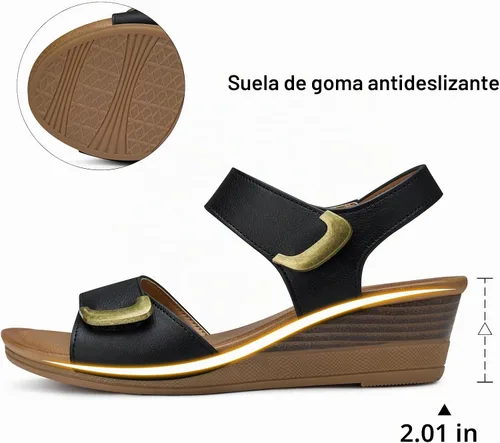 Vista 6 de SHIBEVER Sandalias de cuña para mujer: zapatos cómodos y elegantes para Negro