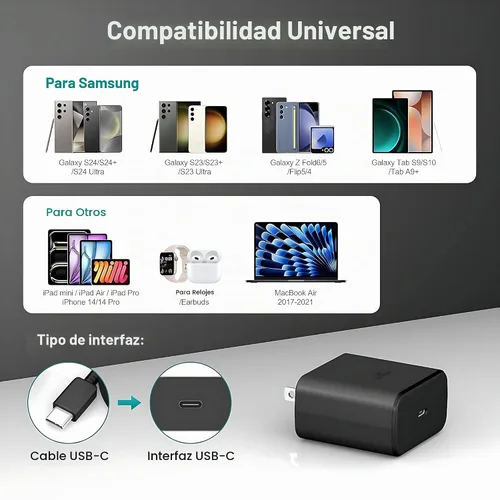 Vista 2 de Samsung - Cargador de teléfono súper rápido compatible con cargador rápido USB C de 45 W, cable de carga rápida de 10 pies tipo C para Samsung negro