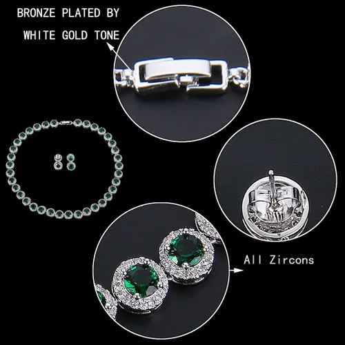 Vista 5 de EVER FAITH Precioso collar de circonita cúbica de corte redondo con piedra natal para novia, aretes y pulseras de tenis, juego de joyas de boda