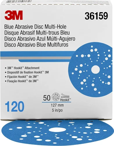 Vista 32 de 3M 3M-36142 Hookit disco abrasivo azul multi-agujero, 3" 80 Grado