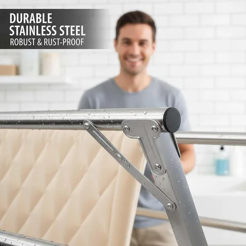 Vista 2 de This Adjustable Foldable Clothes Drying Rack, Stainless Steel Laundry Drying Rack, Heavy Duty Garment Rack, Indoor Clothesline, Space Saving