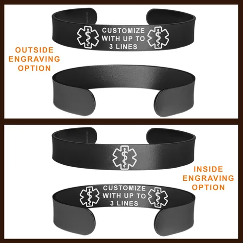 Vista 3 de Pulsera de identificación de alerta médica, acero inoxidable 316L, personaliza y personaliza, selecciona un tamaño de muñeca, de 6 a 9 pulgadas