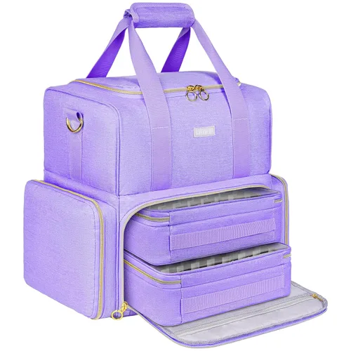 Vista 10 de Organizador de esmalte de uñas con capacidad para 80 botellas y una lámpara de uñas, estuche de transporte de esmalte de uñas con 2 bolsas Negro