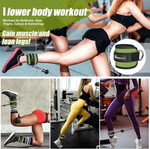 Vista 6 de NEALFIT Correa de tobillo para máquina de cable, tobillera de gimnasio para patadas, extensiones de piernas, entrenamientos de glúteos, abductores