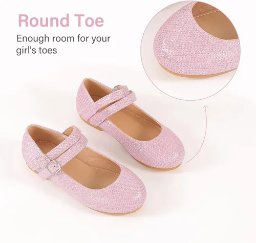 Vista 5 de JTENGYAO Zapatos de vestir de bailarina para niñas, zapatos planos de ballet Mary Jane para niñas pequeñas