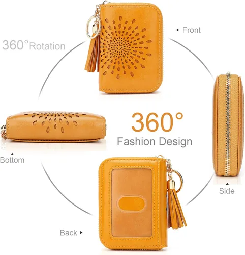 Vista 2 de APHISON RFID - Porta tarjeta de crédito con cremallera carteras pequeñas para mujer en cuero estilo girasol para mujer y niña caja de regalo 1927
