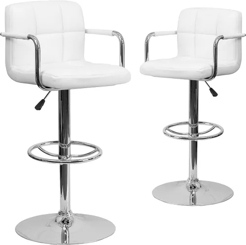 Vista 21 de Flash Furniture Taburete de bar de altura ajustable de vinilo acolchado gris contemporáneo con brazos y base cromada
