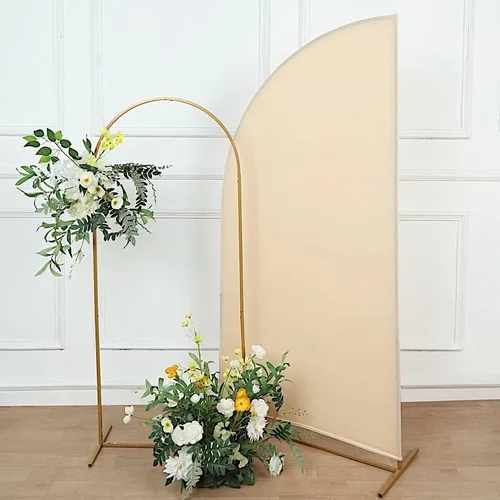 Vista 2 de Balsa Circle 6 x 3 pies, color beige mate, de elastano, media luna, arco de boda, telón de fondo, cubierta de soporte, fiesta, eventos, recepción