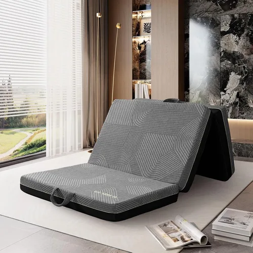 Vista 12 de GEMBED Colchón de Espuma Viscoelástica Tri-Fold - Cama de Piso Plegable Portátil de 3 Pulgadas con Funda Lavable y Base Antideslizante, Ahorra