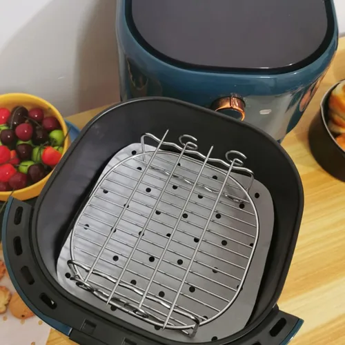 Vista 9 de Estante de doble capa para freidora de aire, soporte multiusos de doble capa, estante de accesorios para freidora de aire, accesorios de freidora