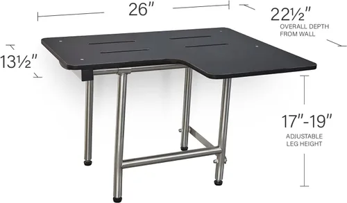 Vista 2 de Seachrome Asiento de ducha plegable reversible negro de 26 x 22.5 pulgadas con patas, compatible con ADA