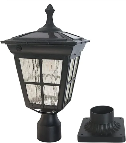 Vista 8 de Lámpara solar para poste de luz, aluminio fundido, impermeable, luces LED de pilar con vidrio para exteriores, del atardecer al amanecer, luz solar