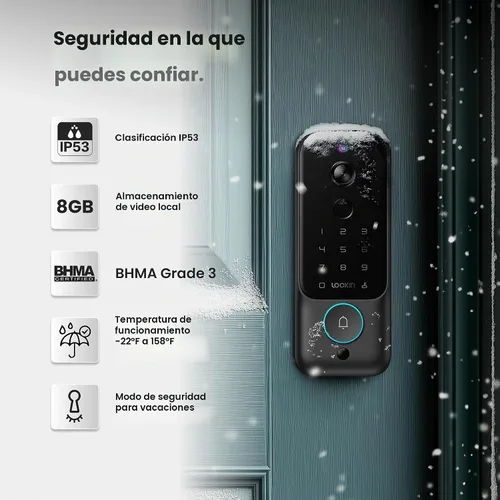 Vista 7 de Lockin Veno Plus, cerradura inteligente todo en uno para puerta delantera, baterías duales