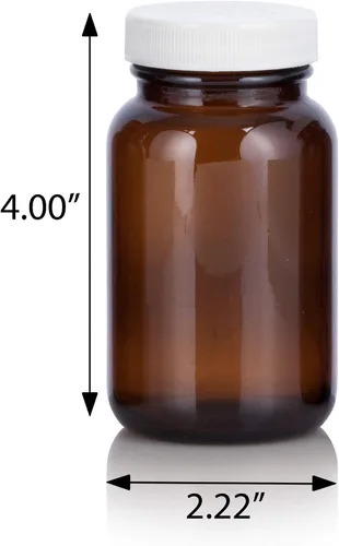 Vista 2 de JUVITUS Botella empacadora de boca ancha de vidrio ámbar de 5 onzas con tapa acanalada blanca (paquete de 6)