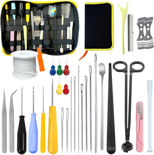 Vista 19 de Kit de 11 Piezas de Agujas para Velas, Herramienta de Inserción de Mecha Moldes Aguja Perforadora con Gancho con Ojo, Aguja para Mechas de Velas