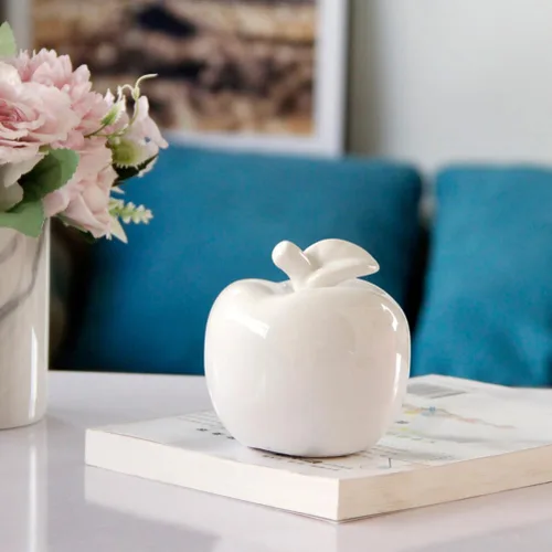 Vista 2 de VOSAREA Estatua de manzanas de cerámica, figuras de manzanas, escultura de frutas de porcelana, adorno de escritorio para decoración de mesa