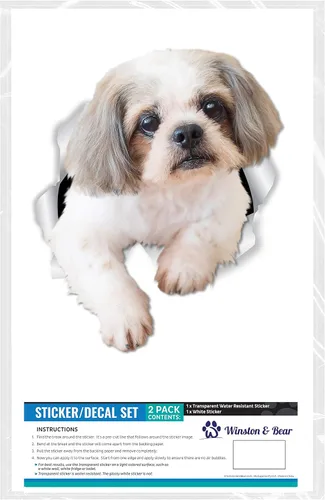 Vista 6 de Winston & Bear Calcomanías de pared para perros Curious Shih Tzu, paquete de 2, calcomanías para inodoro de perro Shih Tzu - Adhesivo 3D