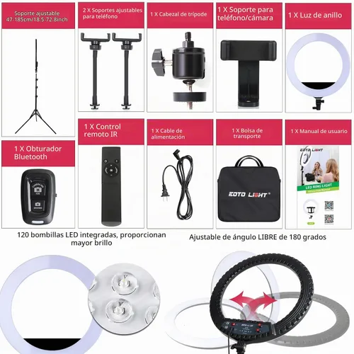 Vista 5 de Anillo de luz LED de 21 pulgadas con soporte para trípode, anillo de luz de video para fotografía de selfie, grabación de vlogs, conferencias