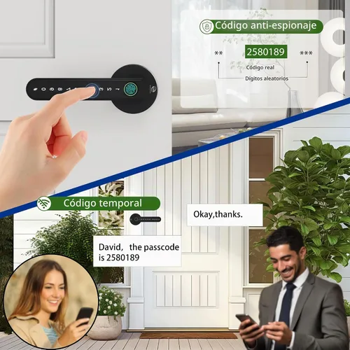 Vista 3 de Cerradura electrónica inteligente de huellas dactilares, entrada sin llave con asa, códigos, aplicación, tarjetas IC, huellas dactilares, llaves