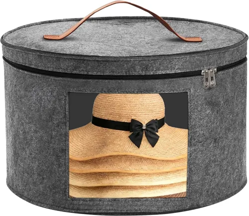 Vista 8 de Cajas de almacenamiento para sombreros para mujeres y hombres, caja redonda de almacenamiento de sombreros de fieltro para armario, vaquero, borde