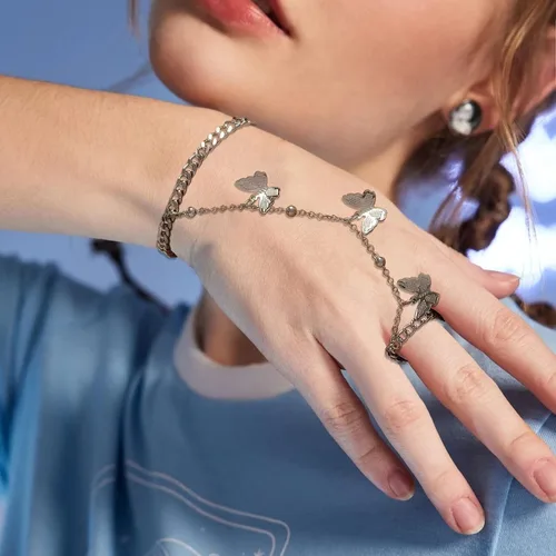 Vista 3 de Roe Dolph Pulsera de mano de plata para mujer, pulsera de anillo de dedo