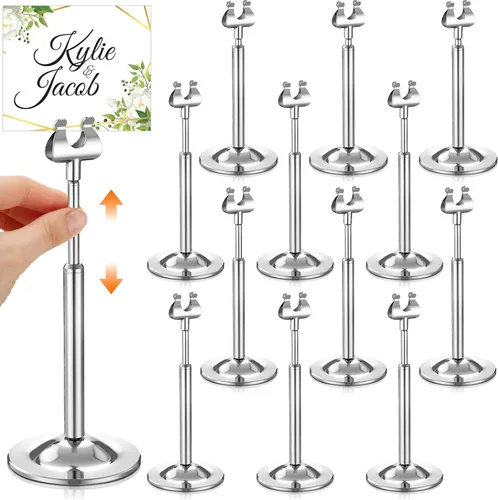 Vista 14 de Kathfly Juego de 12 soportes negros para números de mesa, ajustables, de metal, con clip de arpa, soporte de tarjeta desmontable para bodas