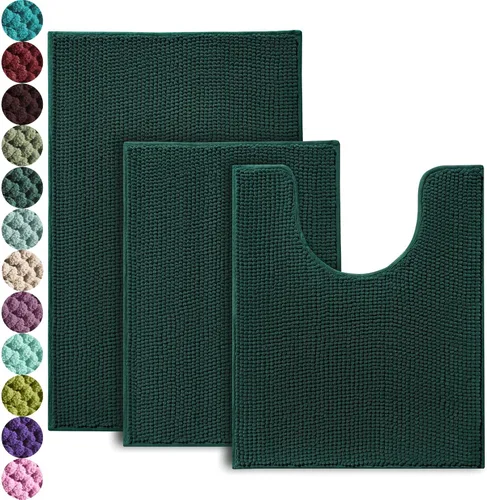 Vista 12 de Urvoix Juegos de Alfombras de Baño de 3 Piezas, Alfombra de Baño de Chenilla Antideslizante - Ultra Suave, Lavable, Tapete de Baño Súper Absorbente