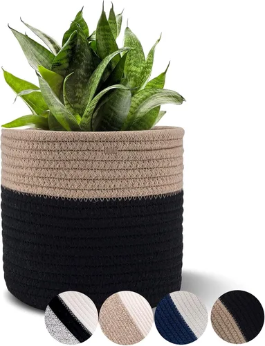 Vista 13 de Cesta de Planta de Cuerda de Algodón Cesta Tejida Moderna para Maceta de Flores de 6" Macetas de Interior de Piso, Organizador de Almacenamiento