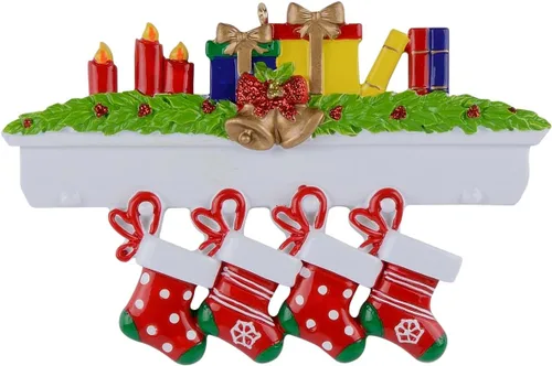 Vista 8 de MAXORA Mantle Fireplace - Adorno personalizado para árbol de Navidad de familia de 3 medias 2022 – Personalizado para padres, hijos, amigos