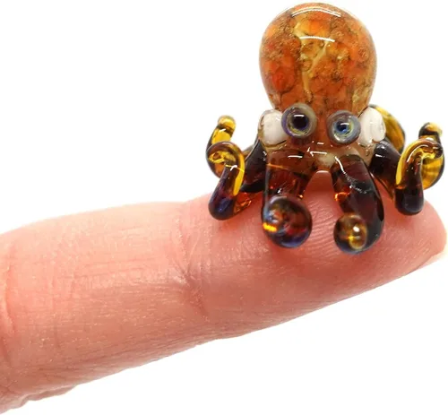 Vista 10 de Pulpo diminutas micro figuras sopladas a mano de vidrio de color arte animales coleccionables regalo decoración del hogar (negro)