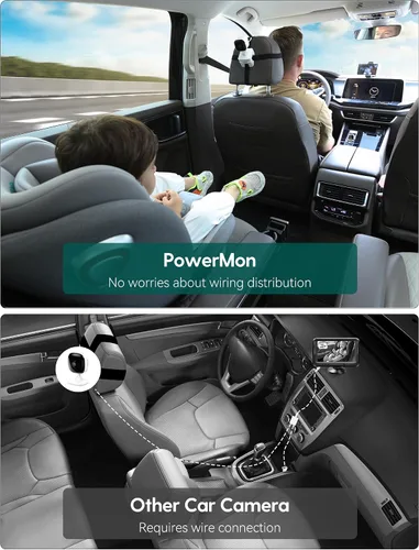 Vista 2 de Babelio - Cámara inalámbrica de coche para bebé con visión nocturna HD de 5 pulgadas, monitor de asiento trasero orientado hacia atrás alimentado