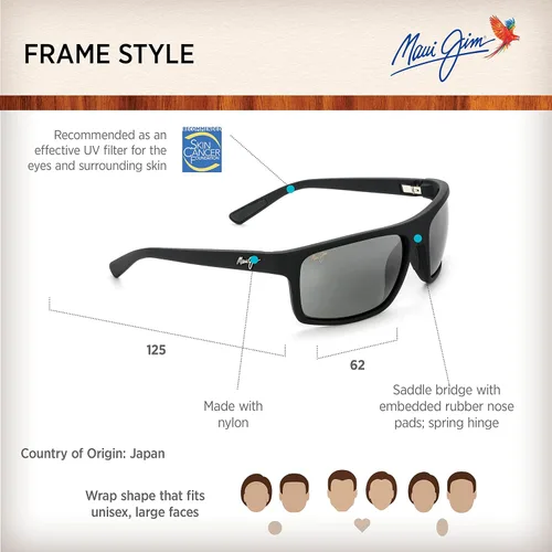 Vista 6 de Maui Jim Mens and Womens Byron Bay Polarized Wrap Sunglasses