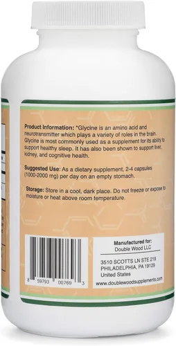 Vista 4 de Suplemento de glicina - 1,000 mg de glicina en polvo por porción (300 cápsulas) El aminoácido relajante (Glicina)