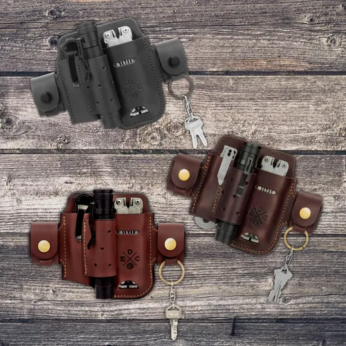 Vista 4 de Funda multiherramienta y funda de linterna, bolsa de cuero EDC para cinturones también se adapta a cuchillos y llaves, compatible con Leatherman