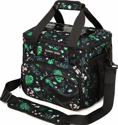 Vista 17 de SUNNY BIRD Lonchera térmica grande de 12 litros, a prueba de fugas y plegable, para mujeres adultas y hombres, se adapta a 18 latas (Negro 01)