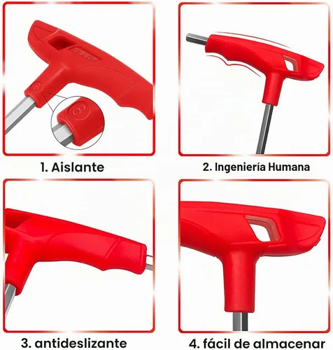 Vista 2 de WISEUP Juego de llaves allen con mango en T de 2.5mm métrico, juego de llaves hexagonales CR-V de servicio pesado con brazo largo