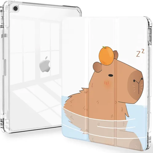 Vista 28 de Feams Funda para iPad de 9ª generación, funda triple para iPad 10.2, cubierta trasera transparente con soporte para lápiz y apagado Ángel