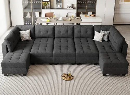 Vista 3 de Belffin Sofá cama modular modular con diván reversible en forma de U con asientos de almacenamiento de gran tamaño de 12 asientos, sofá modular gris