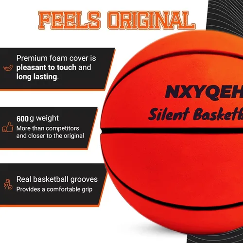 Vista 4 de Balón de baloncesto silencioso tamaño 7 y tamaño 3 - Paquete no deformable, nuevo peso mejorado de 600g, balón de baloncesto sin aire ranurado