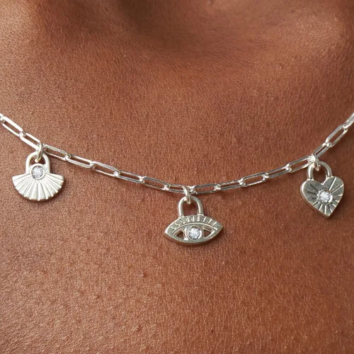 Vista 2 de OAK & LUNA - Protection Spiritual Charms Necklace with Cubic Zirconia or Diamond - Designer Gift For Her, Mom, Women - Dainty Jewelry For Mother's