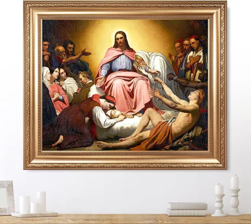 Vista 8 de Anunciación de Leonardo da Vinci Reproducciones de arte clásico, impresiones en lienzo giclée para decoración del hogar, 16 x 30 pulgadas