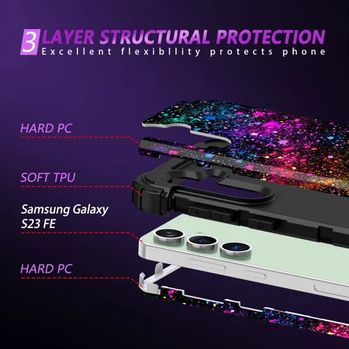 Vista 3 de Miqala Funda para Galaxy S23 FE 5G, brilla en la oscuridad, tres capas, resistente, a prueba de golpes, protección de cuerpo completo, parachoques