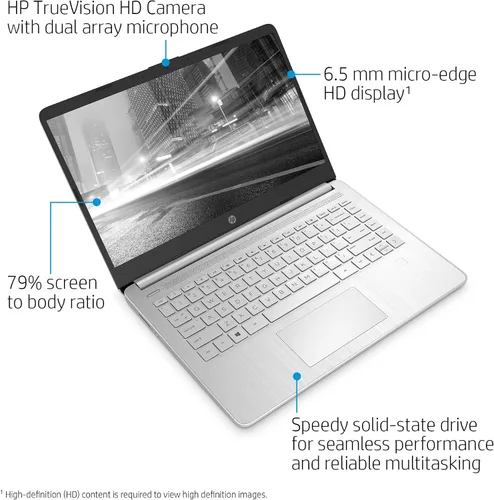 Vista 2 de HP Laptop HD de 14", Intel Core i5-1035G1, gráficos Intel UHD, 8 GB SDRAM, SSD de 256 GB, plata natural, Windows 10