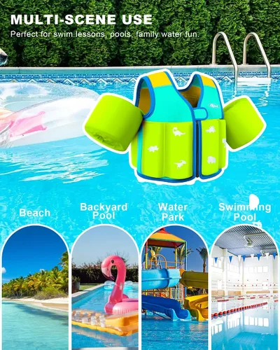 Vista 8 de AEOCOO Chaleco de natación para niños pequeños de 20-30-50-70 libras, flotadores de piscina para niños de 1-2-3-5-7-9 años, cómoda chaqueta flotante