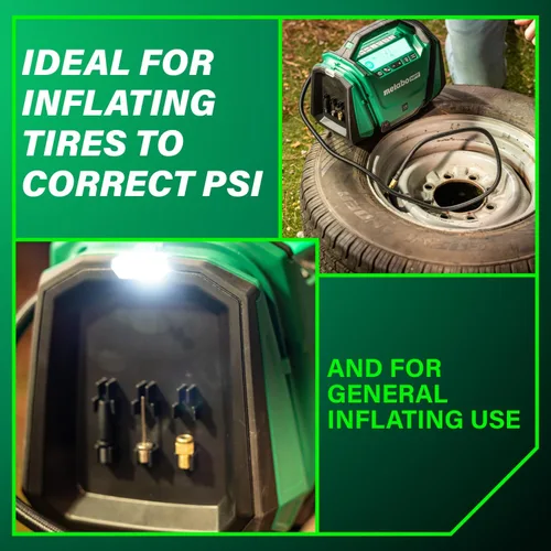 Vista 6 de Metabo HPT Inflador de doble función inalámbrico multivoltios de 18 V, inflador de aire portátil con modos de alta presión y alto volumen, presión